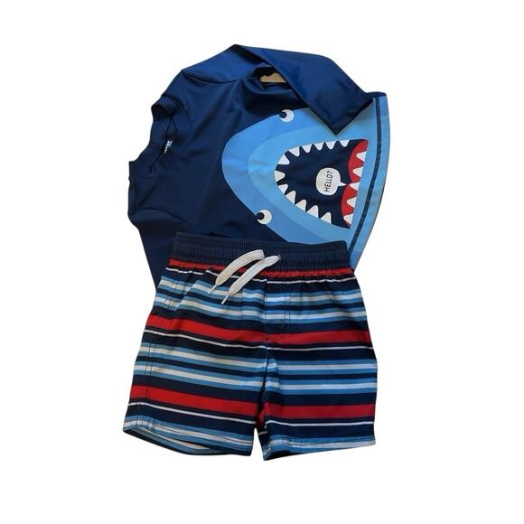 Simple Joys by Carter's Toddler Boys Shark Swimsuit Trunk Rashguard Set 2Y - Picture 1 of 8